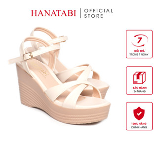 Giày Sandal Nữ Đế Xuồng PU Siêu Nhẹ Cao 9cm Hanatabi Quai Chéo Hậu C (35-39) Mã HNSDX9F1165