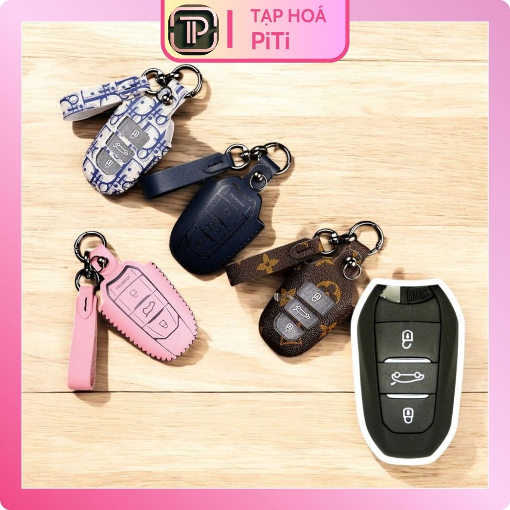 Bao da bọc chìa khóa Chính hãng PiTi smartkey ô tô Peugeot 408, peugeot 508. peugeot 2008. Peugeot 3