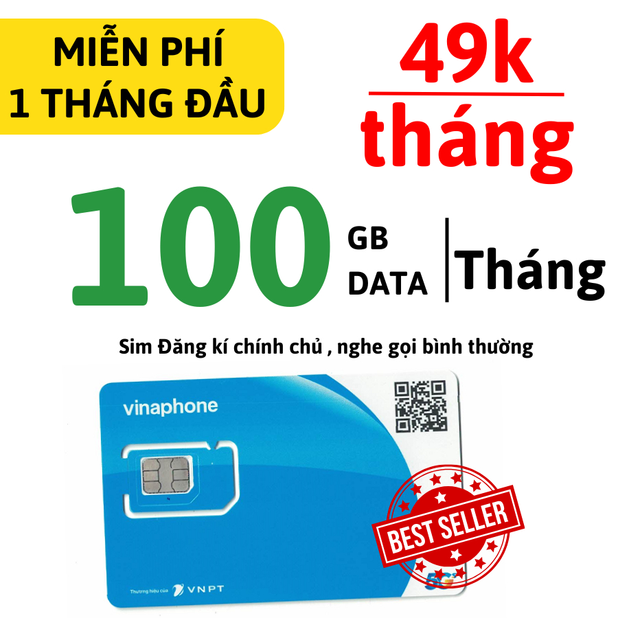 [ 49K/THÁNG ] Sim 5G Vinaphone Đăng Ký Gói TD49 100GB/Tháng Full Tốc Độ Cao  Free 1 Tháng Đầu