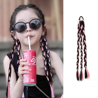 (GIÁ 1 CÁI) Dây Tết Tóc Giả Line Hồng, Line Xanh Cá Tính Cho Bé Gái Dài 42Cm, Phụ Kiện Tóc Cho Bé