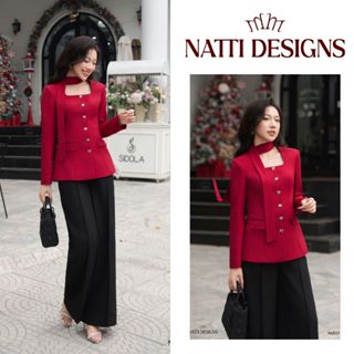 Áo vest nữ dài tay NATTI DESIGNS thiết kế cổ vuông phom ôm eo xoè peplum sang chảnh NVE07