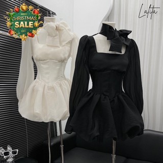 Váy tafta phối voan tay dài tặng kèm nơ cổ LALITA BIGSIZE V68