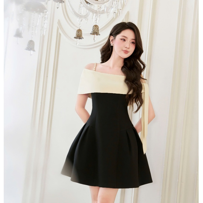ZAMY SHOP - Váy TK trễ vai 2s xích nơ lệch đầm slay ăn cưới,váy body nữ tôn dáng,váy nữ 2025 mẫu mới