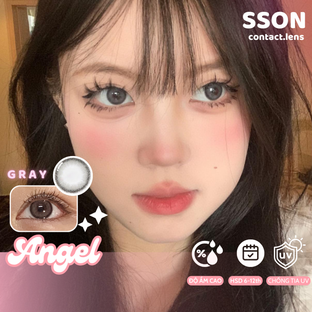 Kính Áp Tròng màu Angel Gray Gdia14mm Dia14.2mm Lens cận 0~10 độ [1 NĂM/KÈM KHAY] SSon Lens
