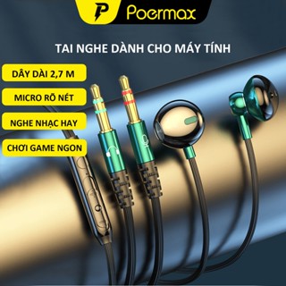 Tai nghe máy tính Poernax C70 dành cho máy tính có 2 giắc cổng cắm, có mic đàm thoại, dây dài 2.5m