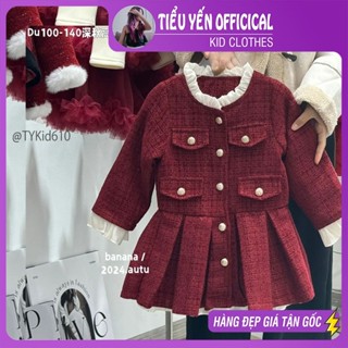 Quần áo trẻ em, Váy dạ đỏ bé gái mặc Noel - Tết dáng xòe xếp ly cho bé 10-26kg V610 | Tiểu Yến KID