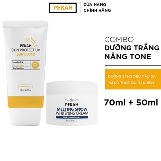  COMBO Kem Dưỡng Trắng PEKAH Melting Snow Whitening Cream 50ml & Kem Chống Nắng PEKAH Skin Protect UV Sunblock 70ml 