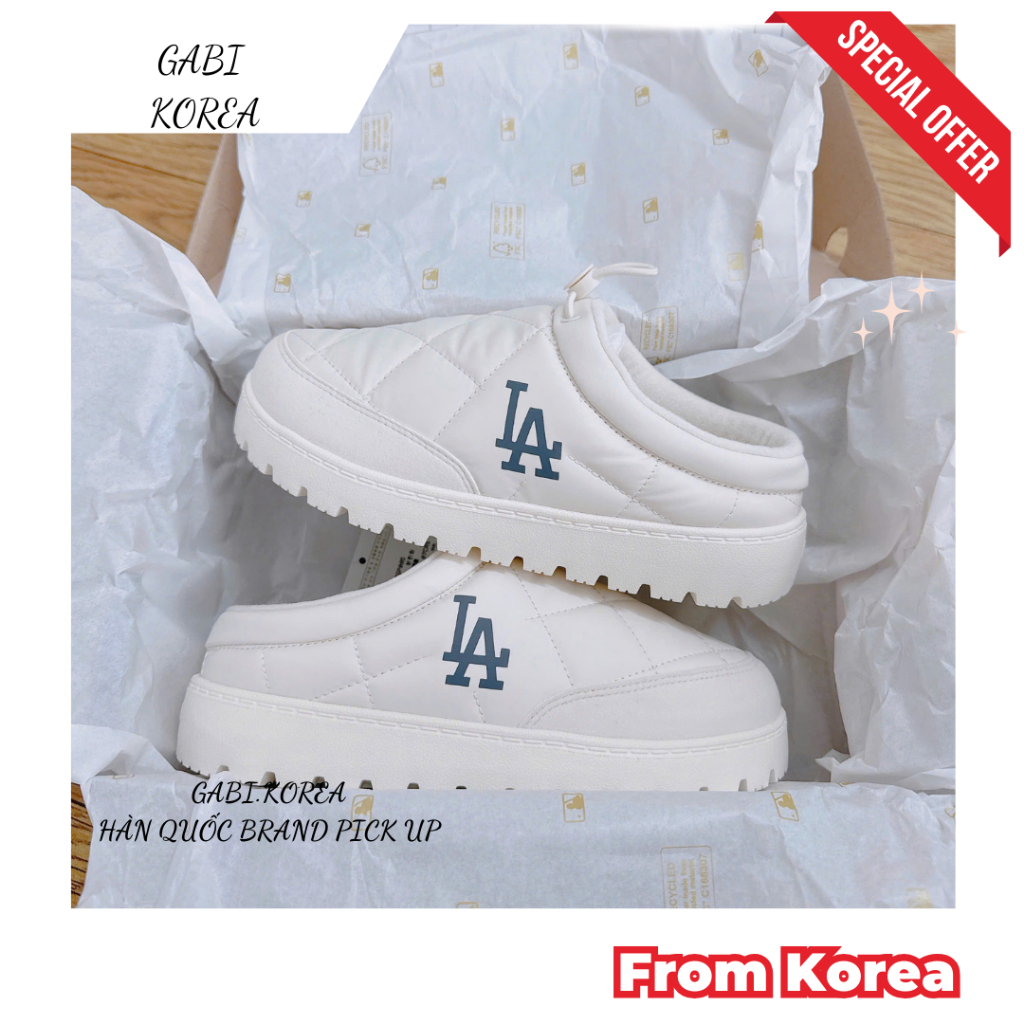 Giày lười MLB chính hãng/hàng auth Plush Quilted Mule LA Dogers Kem