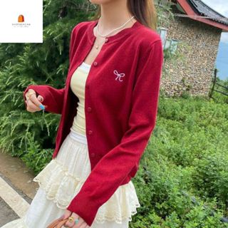 Áo Cadigan Dáng Dài, Áo Khoác Len From Ôm Phong Cách Cá Tính Thêu Nơ Nổi Dài Tay Dễ Phối Đồ Hàng Qccc Shopquacam