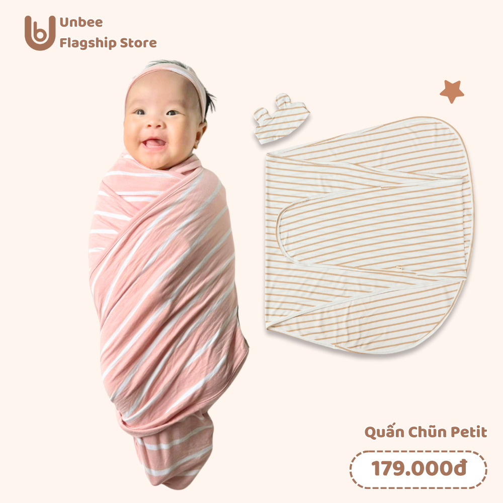 Quấn chũn sơ sinh tặng kèm che thóp Unbee cho bé ngủ ngon chất petit co giãn 4 chiều thấm hút mồ hôi