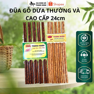  Vỉ 10 đôi đũa Gỗ Dừa tự nhiên - Thành Nhân đũa dài 24cm bền đẹp dễ gắp 