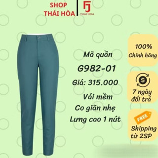  Thái Hoà Chính Hãng Quần tây nữ lưng cao ống ôm màu xanh ngọc tôn vòng 3 G982-01 