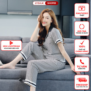 Đồ Bộ Nữ LYSILK Đồ Ngủ Pijama Lụa Cao Cấp Thiết Kế Áo Cộc Tay Quần Dài Mềm Mại Với Làn Da BN167