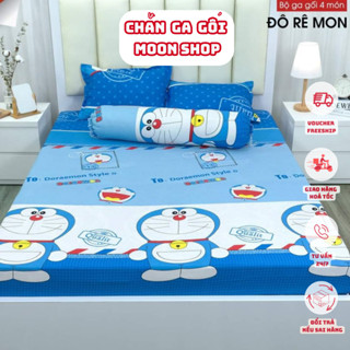 Combo 4 Món Ga Gối m2/m6/m8/2m2 |Ga Giường Doremon Đàn Cute Kèm 2 Vỏ Gối+1 Vỏ Ôm Cotton Poly 4 mùa-Nguyệt Ánh Bedding