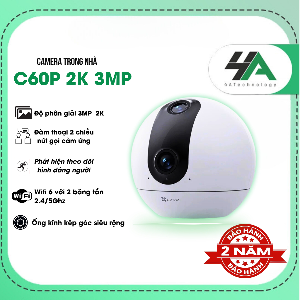 Camera wifi Ezviz AI C60P  đàm thoại 2 chiều, xoay 360 độ (hàng chính hãng)