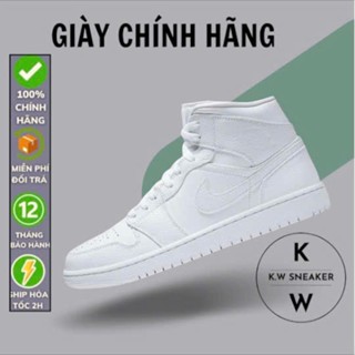 (Chính Hãng) Giày Nike Air Jordan 1 Mid ‘Triple White’ 554724-130, Giày Nike Air Jordan 1 Mid ‘Triple Black’ 554724-091