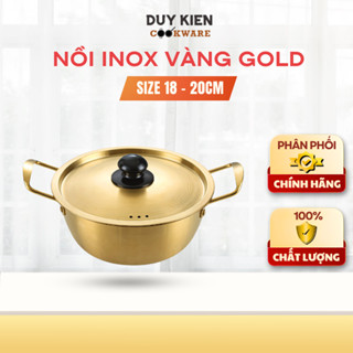 Nồi INOX Nấu Lẩu, Nồi Nấu Mì Tôm, Cháo Chất Liệu Dày Dặn Màu Vàng Gold Sâu Lòng Kèm Nắp Đậy INOX