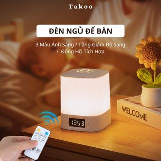 Đèn ngủ tích điện để bàn tích hợp đồng hồ, đèn led ngủ cho trẻ sơ sinh 3 màu ánh sáng và điều chỉnh độ sáng linh hoạt