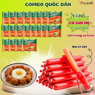 [TẶNG 20 GÓI MÌ]  1KG Xúc xích (35gr/cây) TẶNG 20 GÓI MÌ 3 MIỀN. Xúc xích mềm thơm, mì sợi dai dậm đà