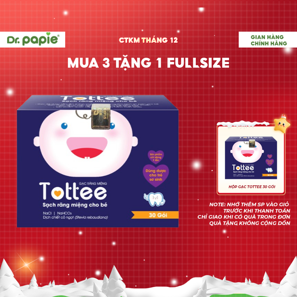 Gạc Rơ Lưỡi Tottee Làm Sạch Và Ngăn Ngừa Các Vấn Đề Răng Miệng Cho Bé Hộp 30 Gói