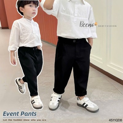 Quần dài âu Beemo FORM RỘNG phối túi sau vải chéo hàn mặc đi học, đi tiệc, sự kiện cho bé trai 9-24kg 4511QDB