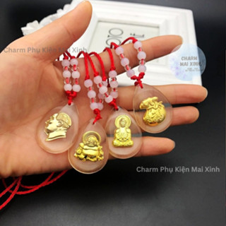  Vòng Cổ Dây Chuyển Đỏ - Mặt Giọt Pha Lê Quán Thế Âm & Di Lặc - Phụ Kiện Chuỗi Hạt Phong Thủy May Mắn Nam Nữ 