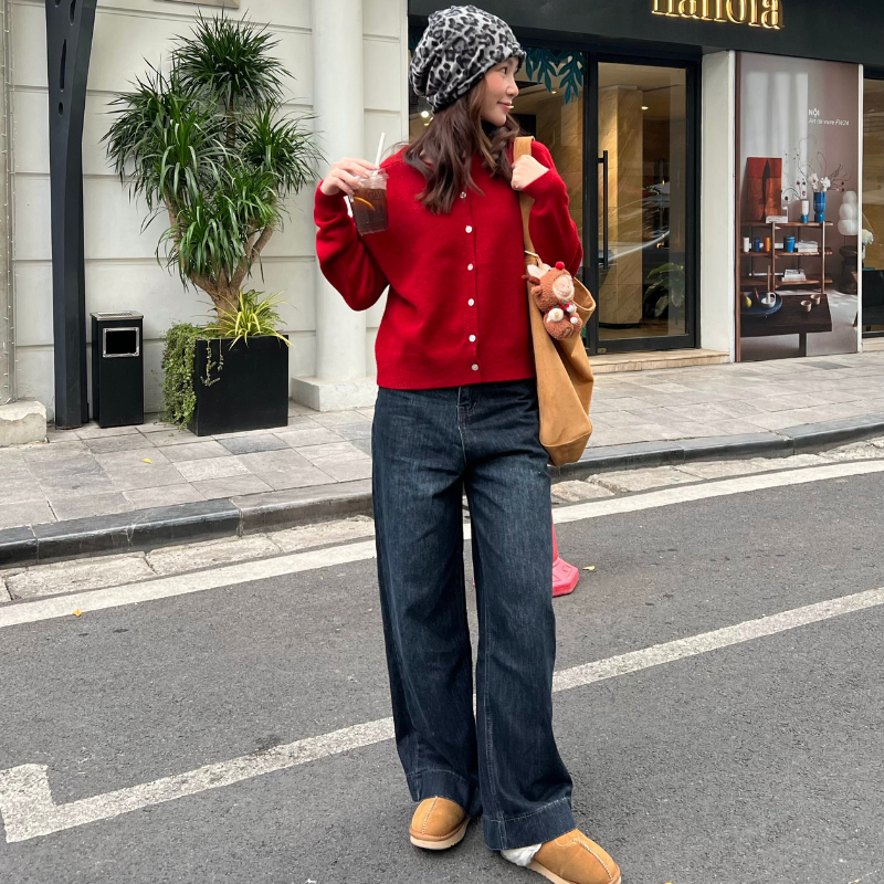 Quần jeans ống rộng bò nữ cạp lưng cao màu xanh đen be chất không co giãn gấu bản to bigsize phong cách Hàn Quốc Meisy | BigBuy360 - bigbuy360.vn