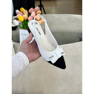 [Giảm 1 size] Giày slingback hở gót nơ miu đen trắng mũi nhọn êm chân cho nữ