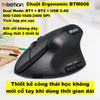 Chuột Không Dây Meetion BTM008 Dual Mode Bluetooth + USB 2.4G Độ Nhạy 800-2400DPI Thiết Kế Ergonomic Tích Hợp Pin Sạc