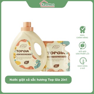 Nước giặt xả sắc hương Top Gia 2in1, can 2L giúp làm sạch khuẩn, lưu hương 72H