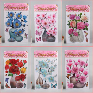 Tranh dán tường, decal dán tường bình hoa 3d