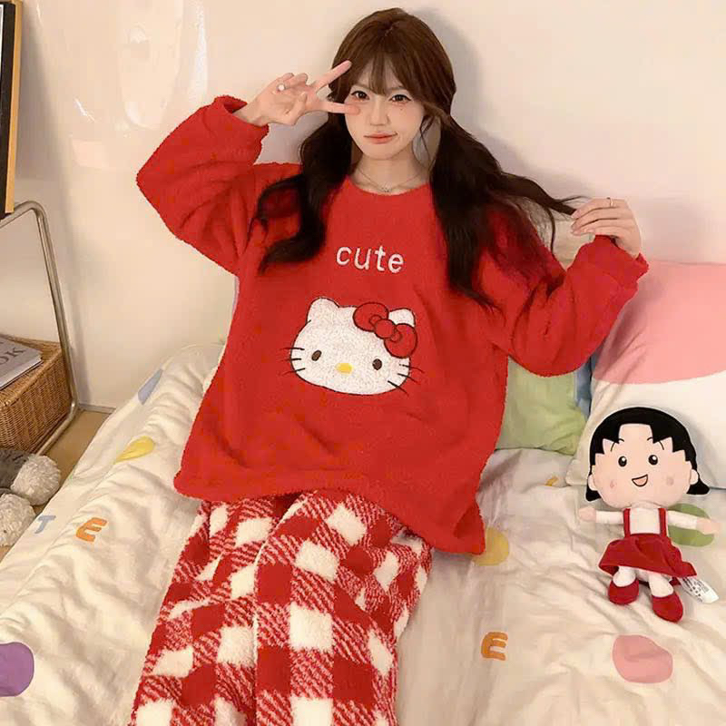 Bộ Ngủ Bông Dài Tay Hình Gấu Đồ Ngủ Nữ, Chất Lông Mềm Mịn, Dày Dặn, Thêu, Dệt Hoạ Tiết, Ship Hỏa Tốc
