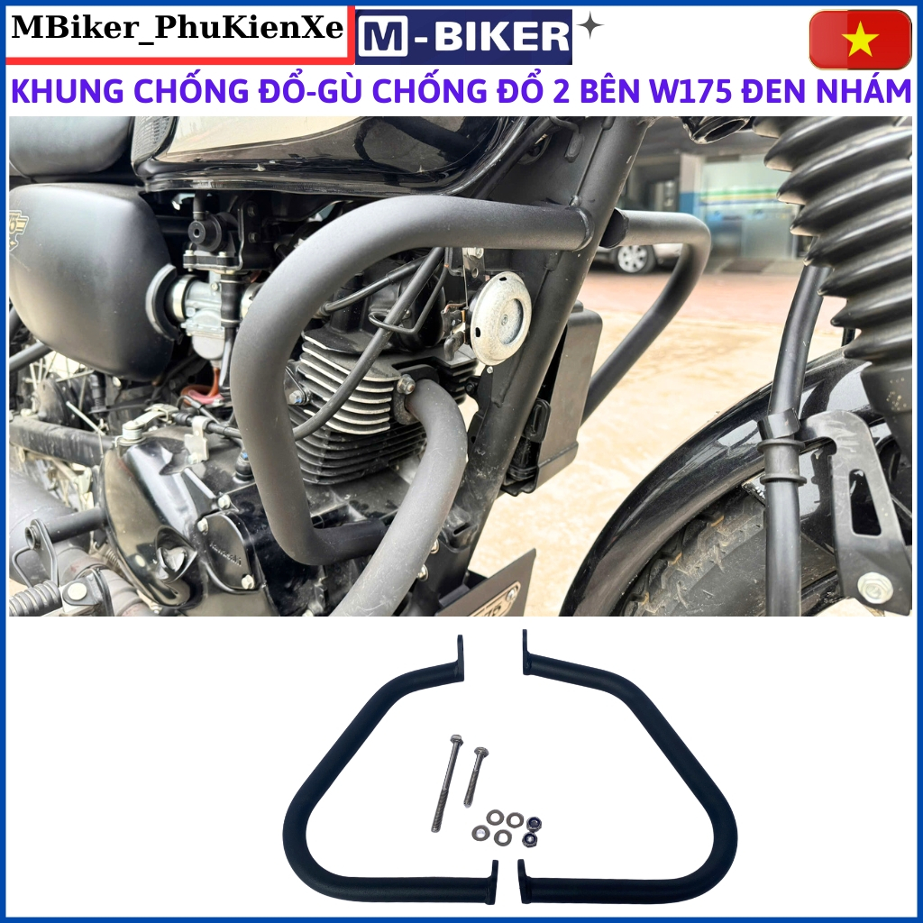 Chống đổ w175, khung chống đổ w175, chống đổ w175, ghù chống đổ w175, sơn đen nhám mbiker