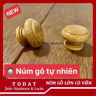 Núm tủ bằng gỗ tự nhiên Có Viền loại lớn - Tay nắm tủ hình đầu nấm tròn bằng gỗ - Tay nắm núm gỗ