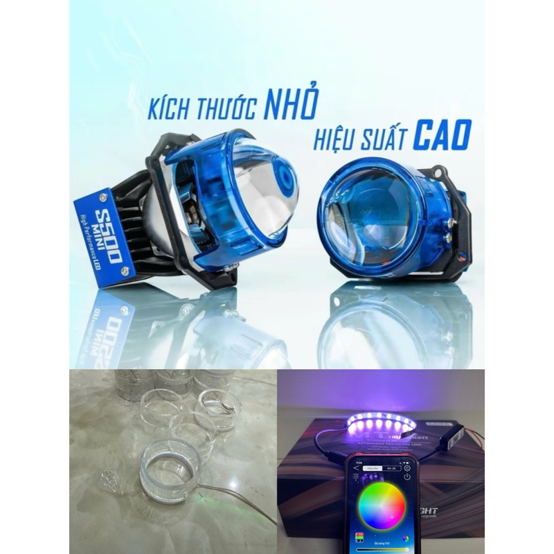 ComBo Bi Cầu 2.0 Kenzo s500 mini Kèm Led Mắt Quỷ App + Vòng 3D Trắng Công Xuất 50W Lắpcho Oto Và Xe 