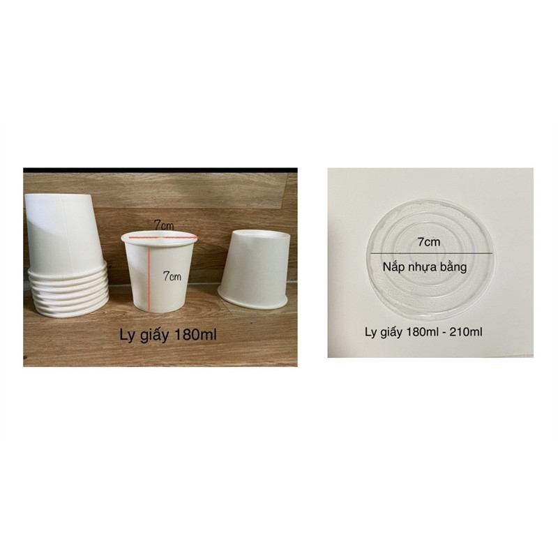 Combo ly giấy 180ml + nắp bằng 7cm (50 bộ/túi)