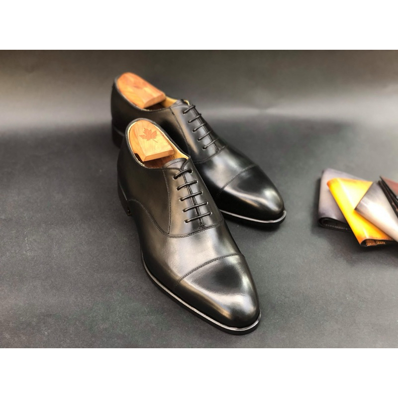 Giày Oxford Cap Toe - Phom D - Da bê Ý - Đế khâu Blake