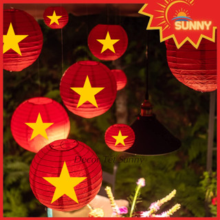 [CÓ ĐÈN] Lồng đèn giấy trang trí tết 2025 Hoạ tiết ngôi sao Hot năm mới, Decor cây Tết đèn lồng hội an Tặng đèn LED