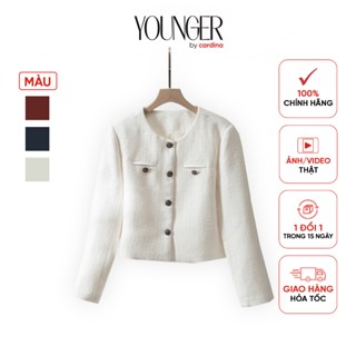 Áo khoác nữ CARDINA chất liệu dạ tweed cổ tròn dày dặn thiết kế sang trọng có lót giữ ấm 4KKD03