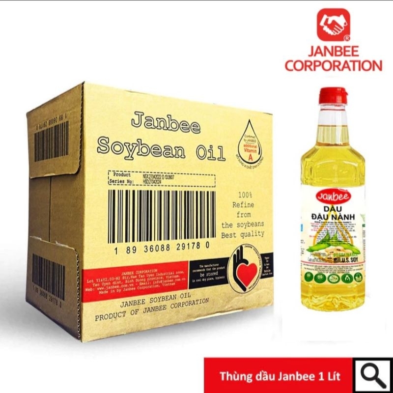 Thùng 12 chai Dầu đậu nành Janbee 1L