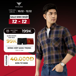 Áo Sơ Mi Nam Musland Dài Tay Kẻ Caro Cá Tính, Chất Liệu Kết Hợp Sợi Tơ Tre, Trẻ Trung SM22123