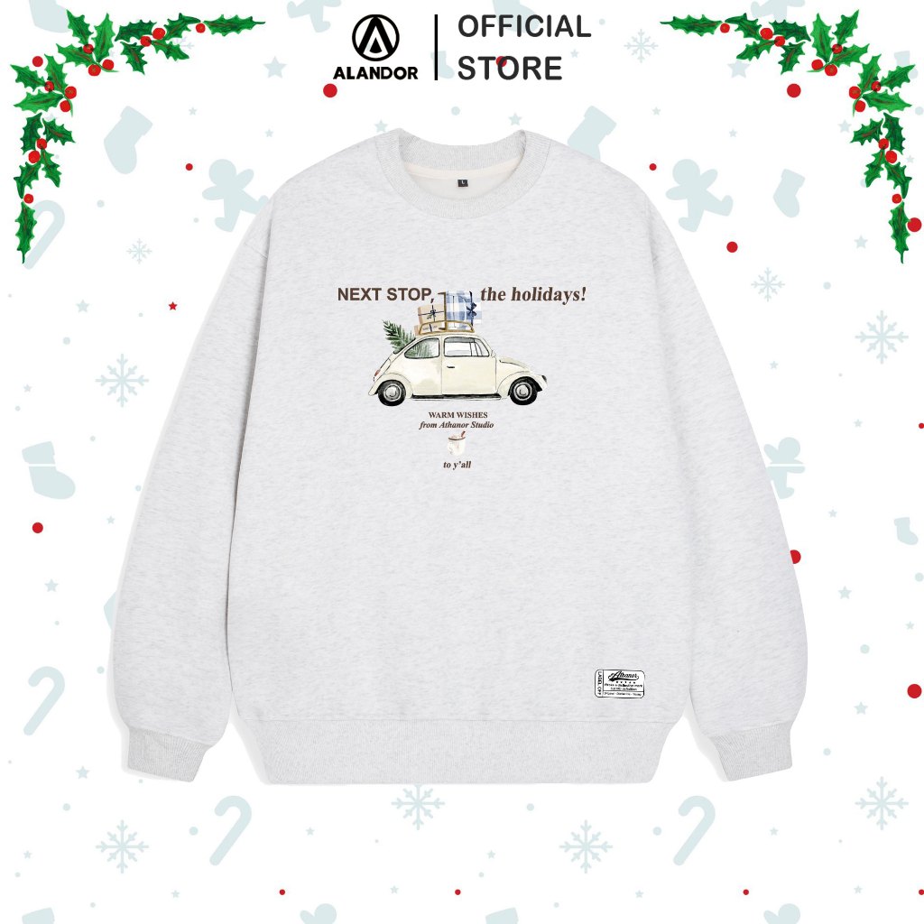 Áo Sweater Alandor Local Brand Form Rộng Tay Dài Vải 100% Nỉ Bông Cotton Mẫu STOP HOLIDAY