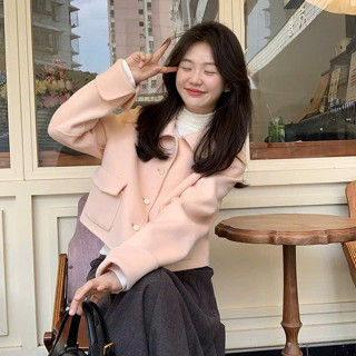 Áo Khoác Dạ Nữ Dài Tay Cổ Bẻ Túi Ốp Chất Liệu Dạ Ép 1 Lớp Dày Dặn, Áo Khoác Dạ Dáng Ngắn - 29feb.closet - A523