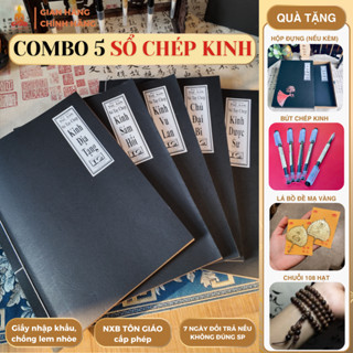 Sổ chép Kinh Combo 5 quyển vở chép Kinh in mờ Tuệ Anh, Giấy cổ (Tặng Bút, Ngòi bút, Lá bồ đề, Vòng)