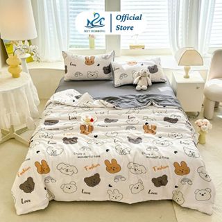 Bộ chăn ga gối cotton COOLING M2T BEDDING mềm, mát, gồm 2 vỏ gối nằm, ga giường và chăn chần bông hè
