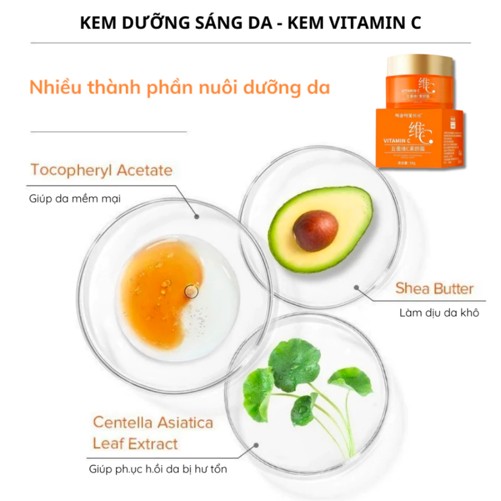 Kem dưỡng da Vitamin C - Kem lười Vitamin C dưỡng trắng da, nâng tông, đều màu, trẻ hóa da, chống nắng SPF 30 PA+++