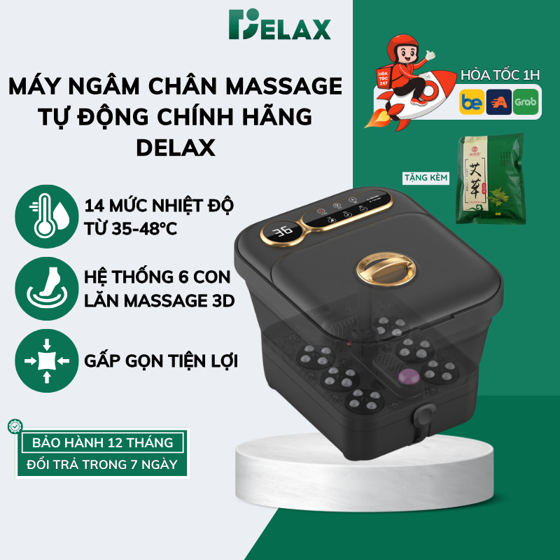 Máy Ngâm Chân Massage DELAX Gấp Gọn, 24 Bi Lăn, 14 Mức Nhiệt Tự Động Làm Nóng Chống Giật BNC02