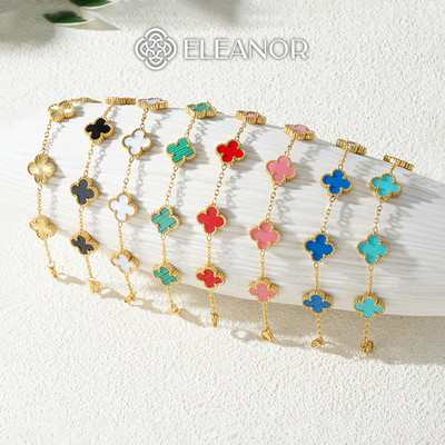 Vòng tay nữ titan Eleanor Accessories mặt hình cỏ 4 lá phụ kiện trang sức lắc tay 9200