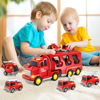  Đồ chơi xe tải-xe ô tô cứu hỏa kèm 6 xe con cao cấp cỡ lớn giá rẻ đồ chơi ô tô cho trẻ em BOBIKIDS 