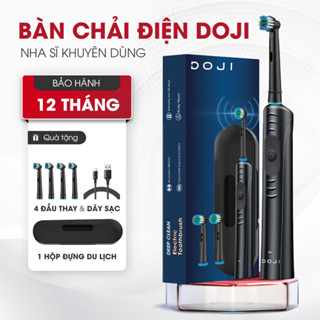 Bàn chải điện DOJI xoay 360 độ, chống nước IPX7, làm sạch sâu kẽ răng, tặng 4 đầu chải, hộp du lịch